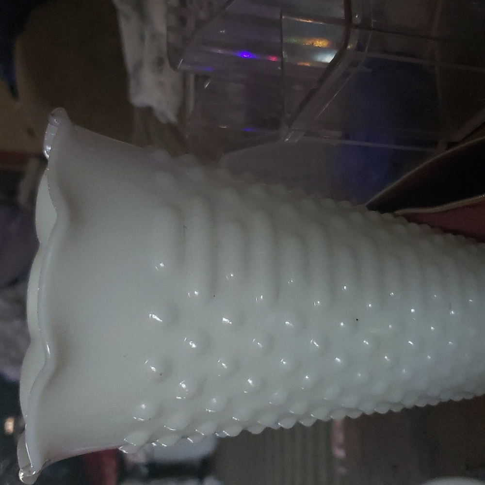 Hobnail trumpet milk glass